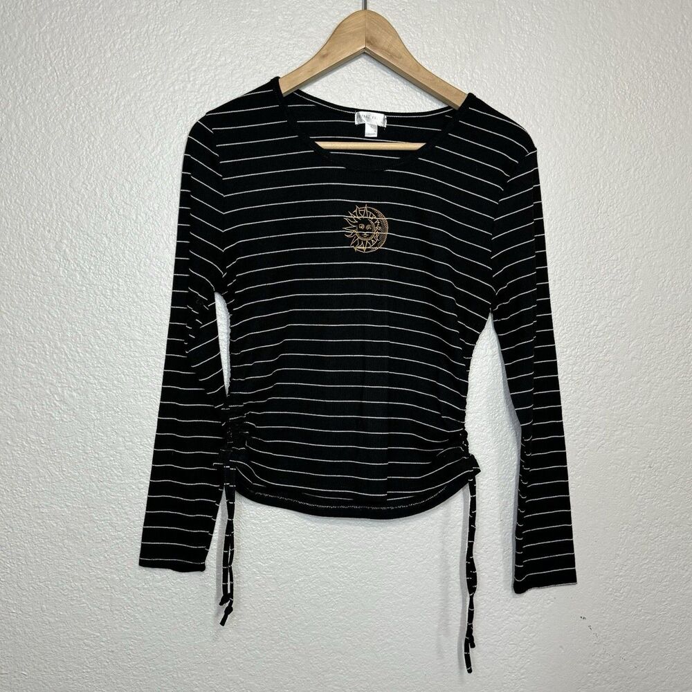 Y2K Angel Kiss Top Cropped Black Sun Moon Embroidered Witchy Goth Fairy Women L